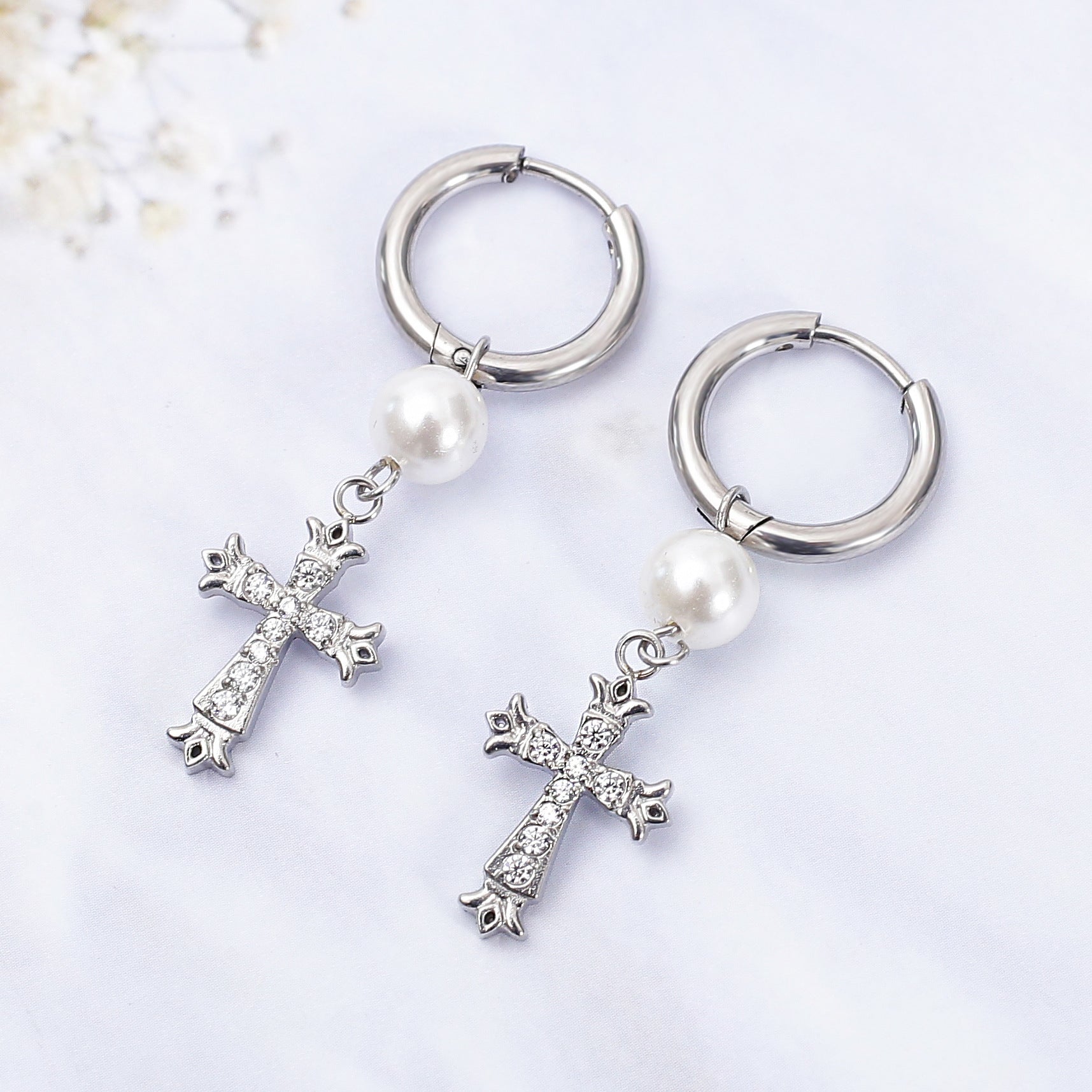 Wholesale Stainless steel zircon cross earrings