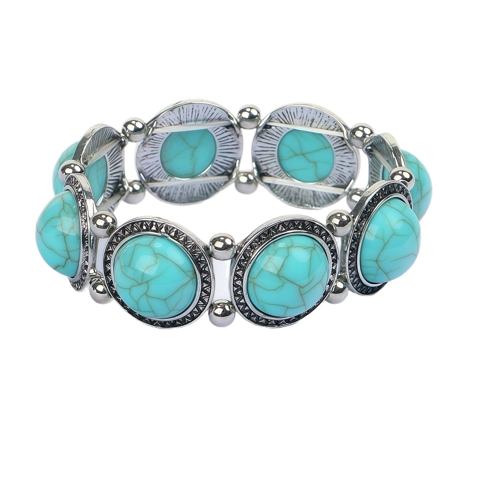 Wholesale Vintage Bohemian Elastic Bracelet With Imitation Turquoise And Antique Silver Finish Fashion Accessory For Resale