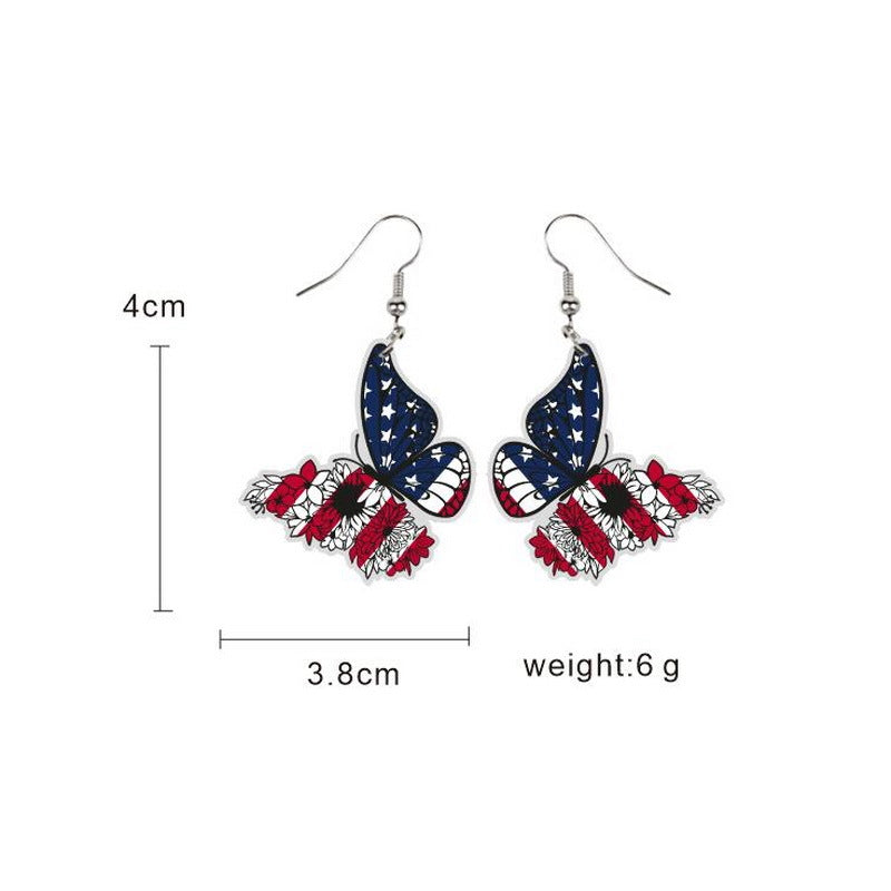 Wholesale  USA Independence Day Earrings Flag Butterfly Cow Finger Smiley Eagle Pendant Jewelry