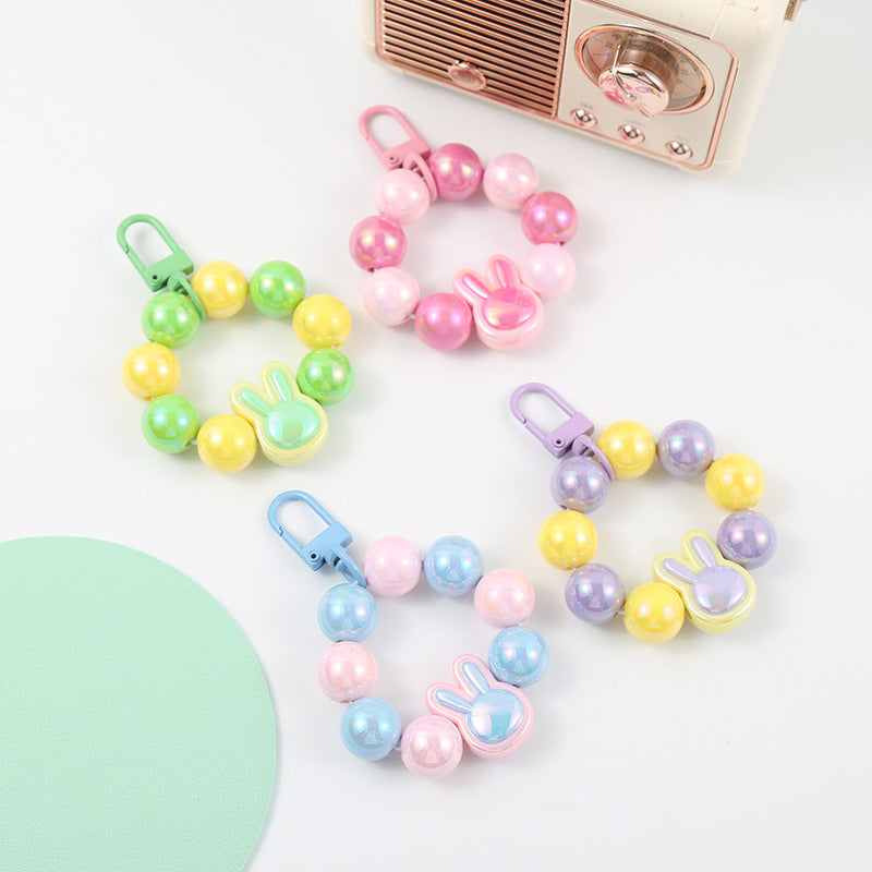 Wholesale Rabbit Beaded Keychains Plated with Colored Acrylic Pendants, Bags, Pendants ACC-KC-HuiMei009