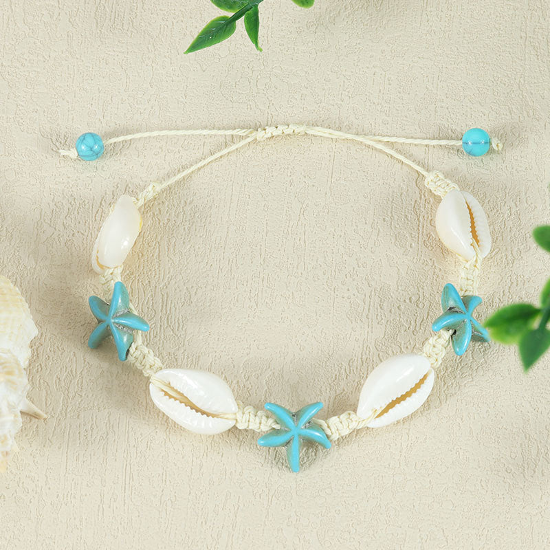 Wholesale  bohemian style natural shell starfish handmade woven bracelet
