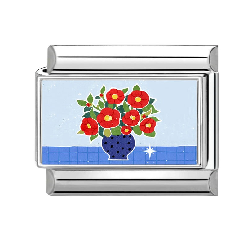 Wholesale Italian Style Plant Floral Stainless Steel DIY Bracelet Accessories - Decorative Charms for Gift Boutique Resale
