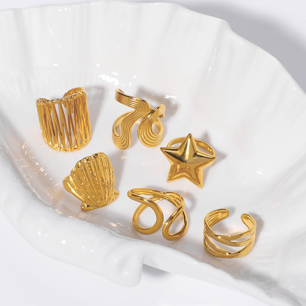 Wholesale geometric irregular water drop line hollow titanium steel  ring