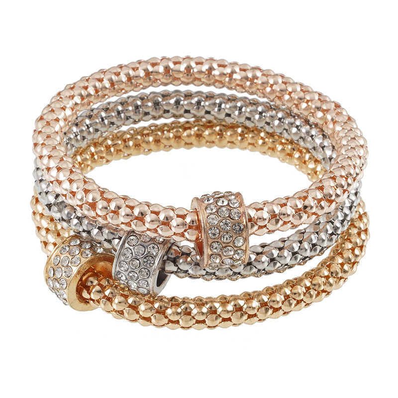 Wholesale Three Color Set Corn Chain Diamond Elephant Pendant Bracelet Layered Bracelet Set ACC-BT-Ditong003