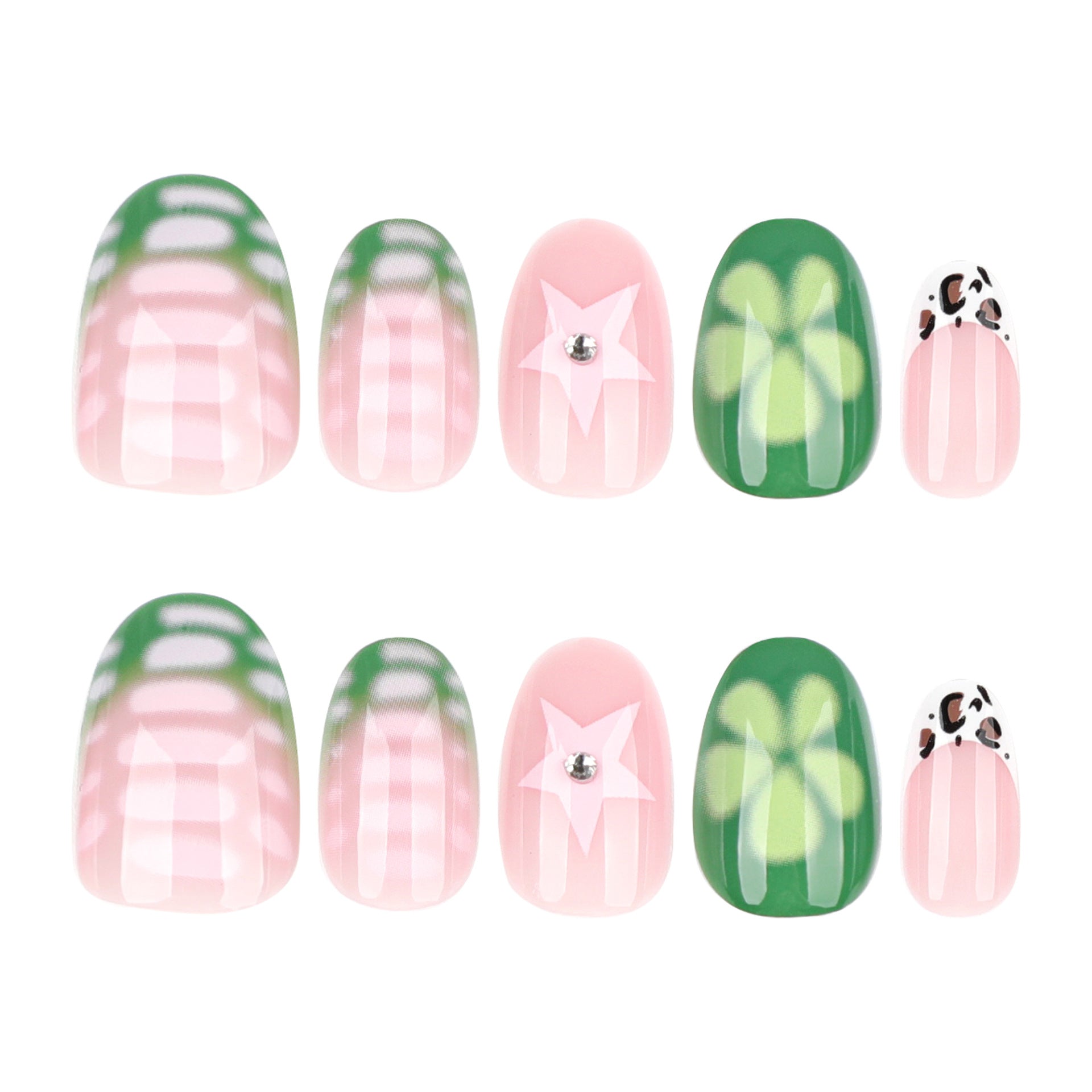 Wholesale 24 Pieces/box Green Flower Nails Kits Nail Stickers