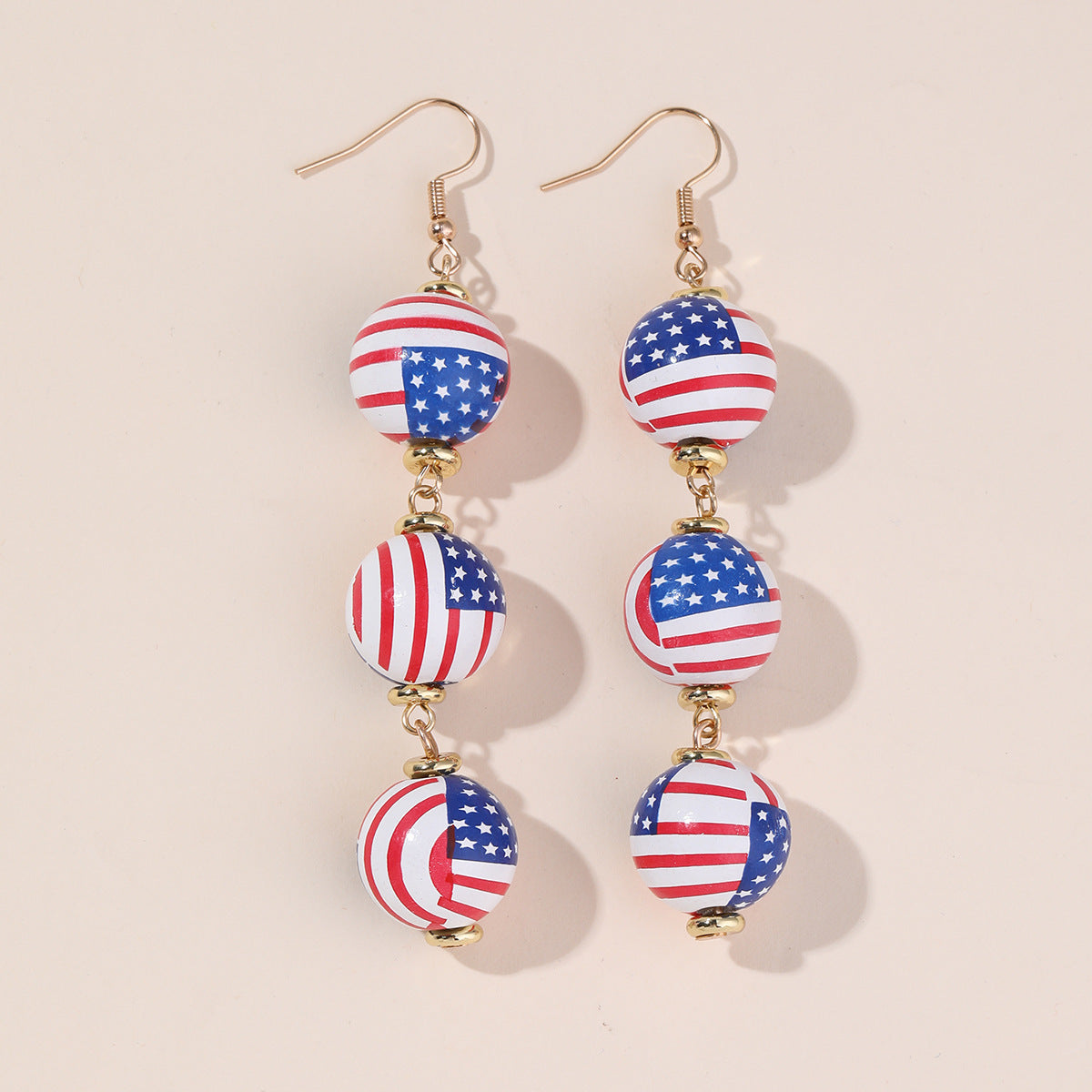 Wholesale US National Day Independence Day US Flag Printing Round Wooden Earrings