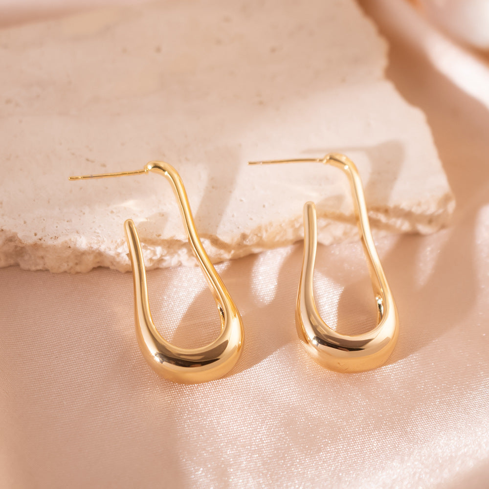 Wholesale Real Gold Electroplated Geometric U-shaped Earrings