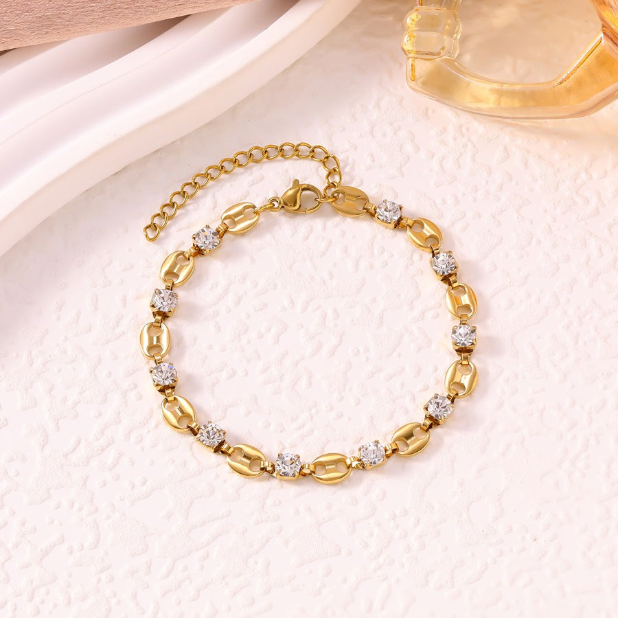 Wholesale  18K Gold Shaped Buckle Inlaid Zircon Necklace Bracelet Earrings Women' s Stainless Steel