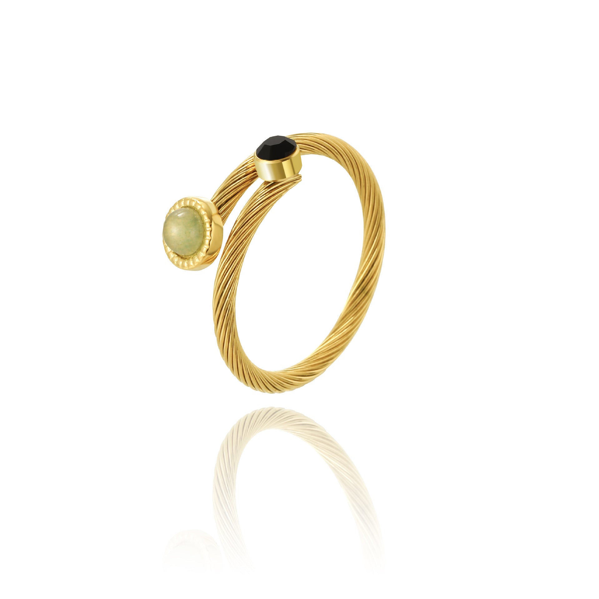 Wholesale natural stone steel wire titanium steel ring plated 18K real gold Fashion open ring