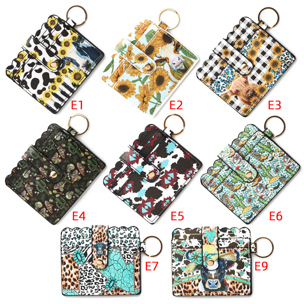 Wholesale Color Leopard Print Cow Print Solid Color PU Card Holder Keychain