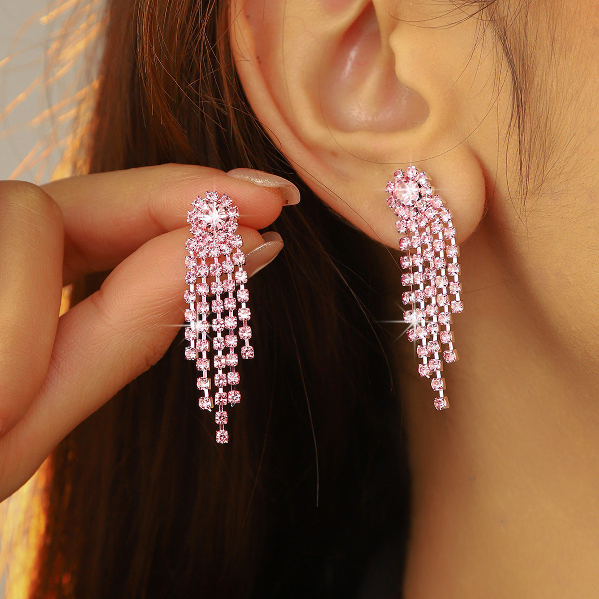 Wholesale Full diamond tassel earrings  colorful earrings