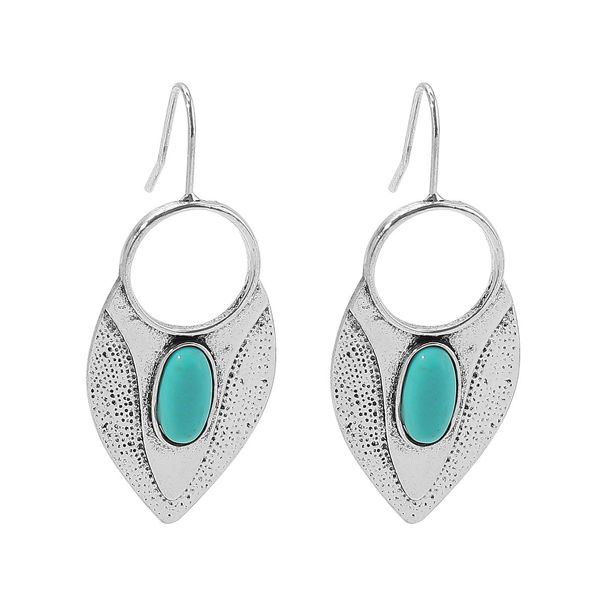 Wholesale  New Creative Ethnic Geometric Earrings Retro Artistic Lace Five-pointed Star Turquoise Earrings