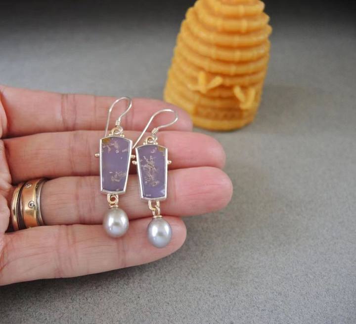 Wholesale Artistic Retro Geometric Enamel Pearl Pendant Earrings