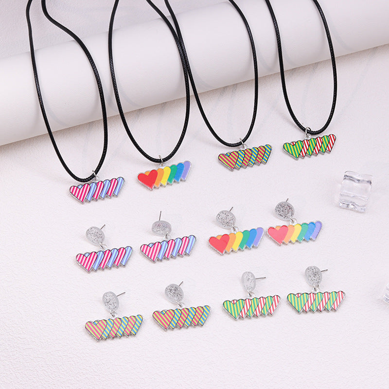 Wholesale Rainbow LGBT Pride Month Twill Love Heart Acrylic Earrings ACC-ES-DA013