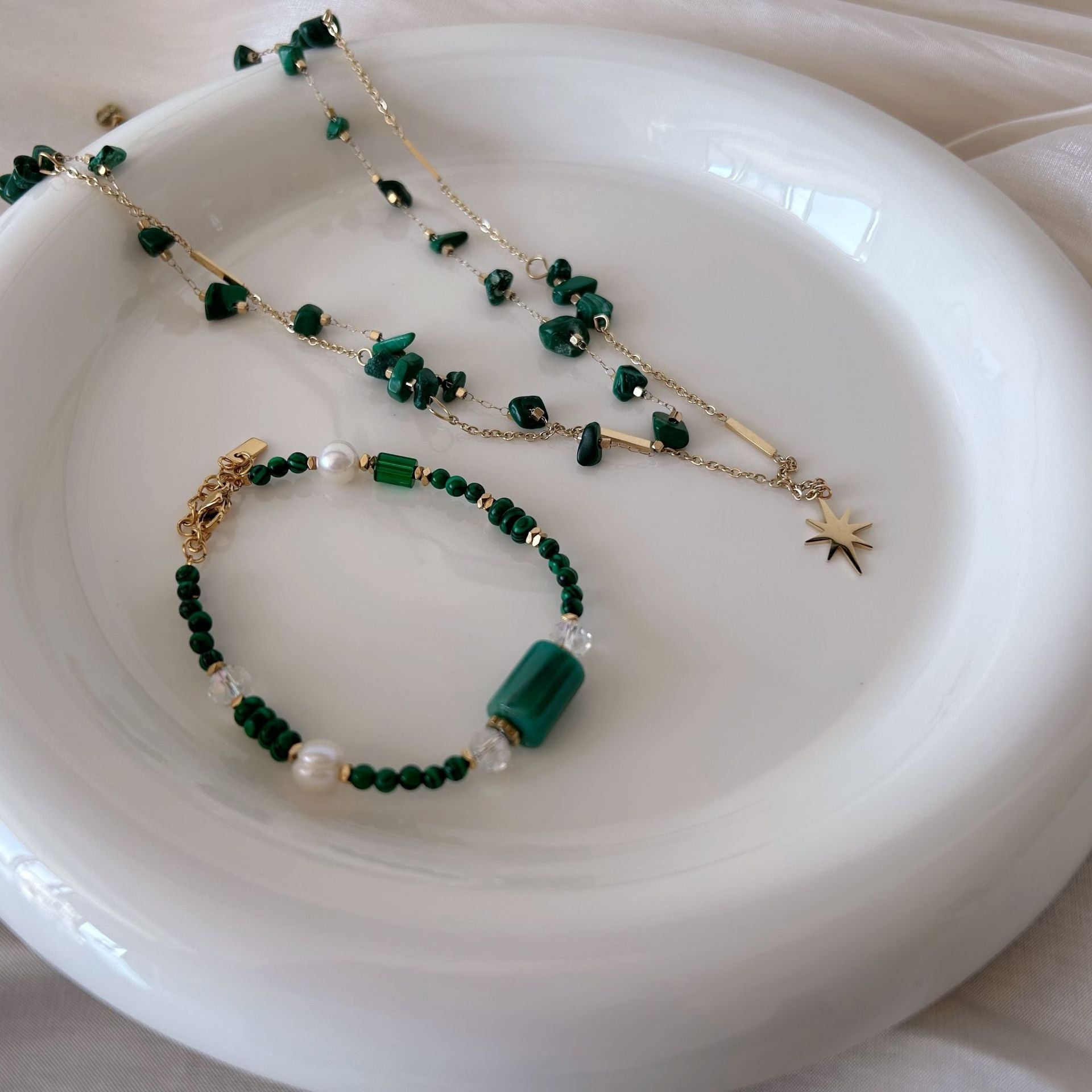 Wholesale Green Onyx  Necklace All-match Natural Retro Personalized  Titanium Steel Necklace