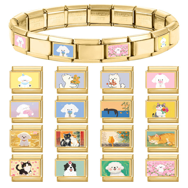 Wholesale  9mm Italian Charm Starter Bracelets DIY square Single Section Creative Stainless Steel Composable Bracelet