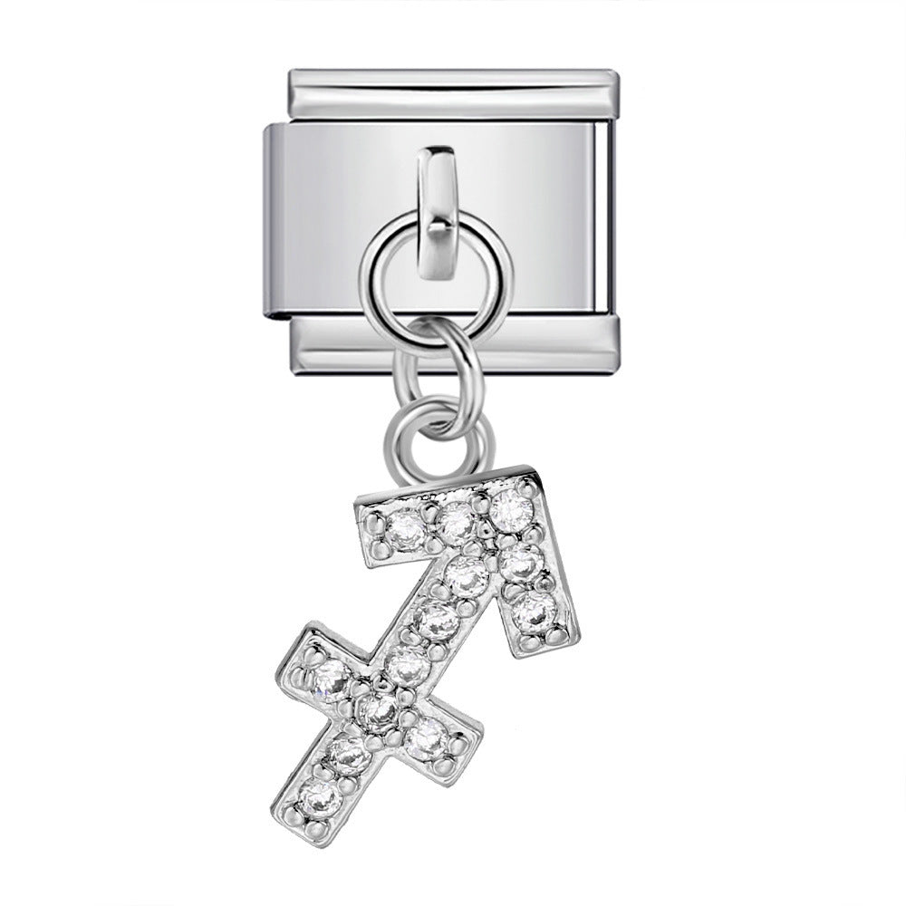 Wholesale 12 Zodiac Signs Rhinestone Pendant Bracelet Stainless Steel Fashion Jewelry Accessory Gift For Boutique Resale
