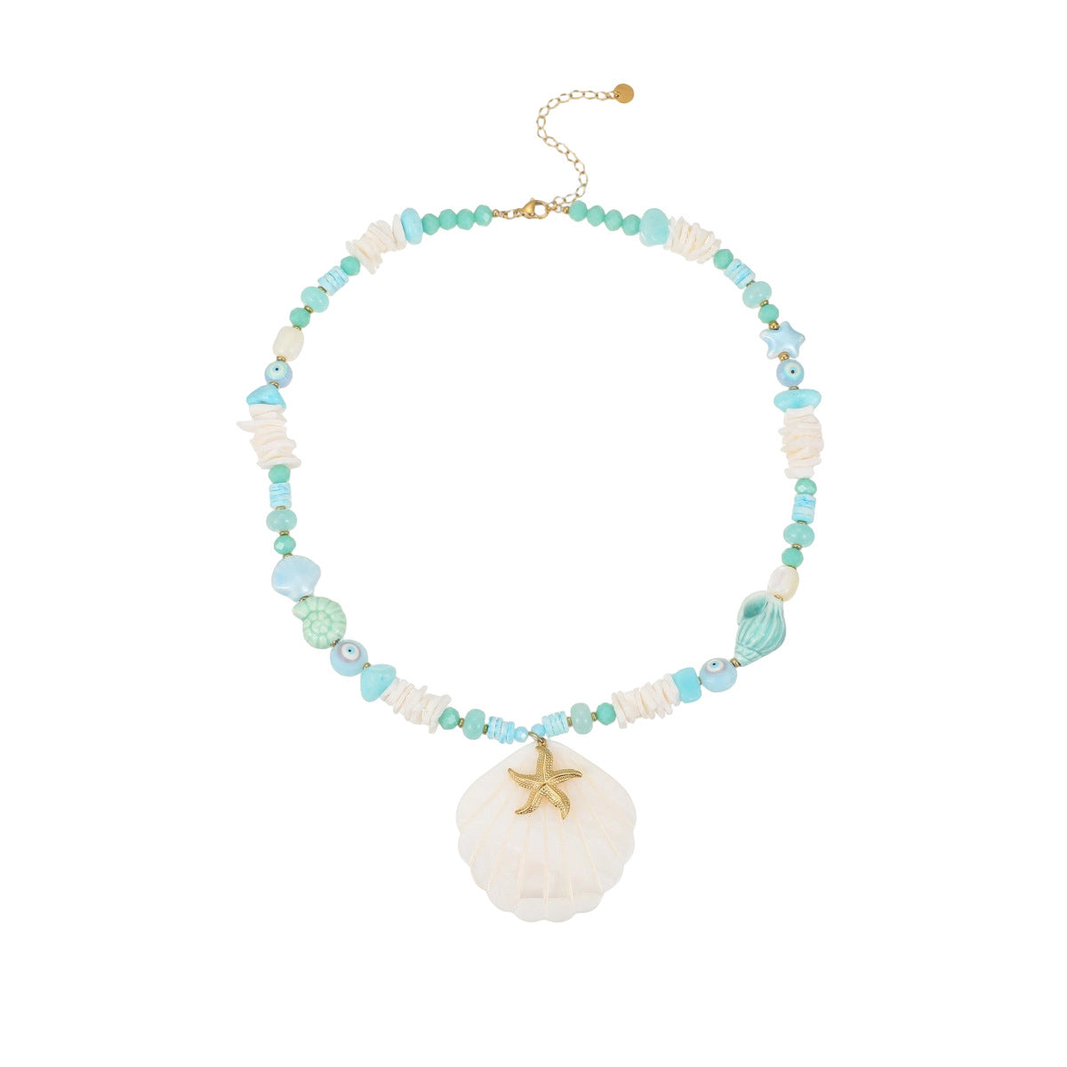 Wholesale Stainless steel ocean-themed beaded seashell pendant necklace