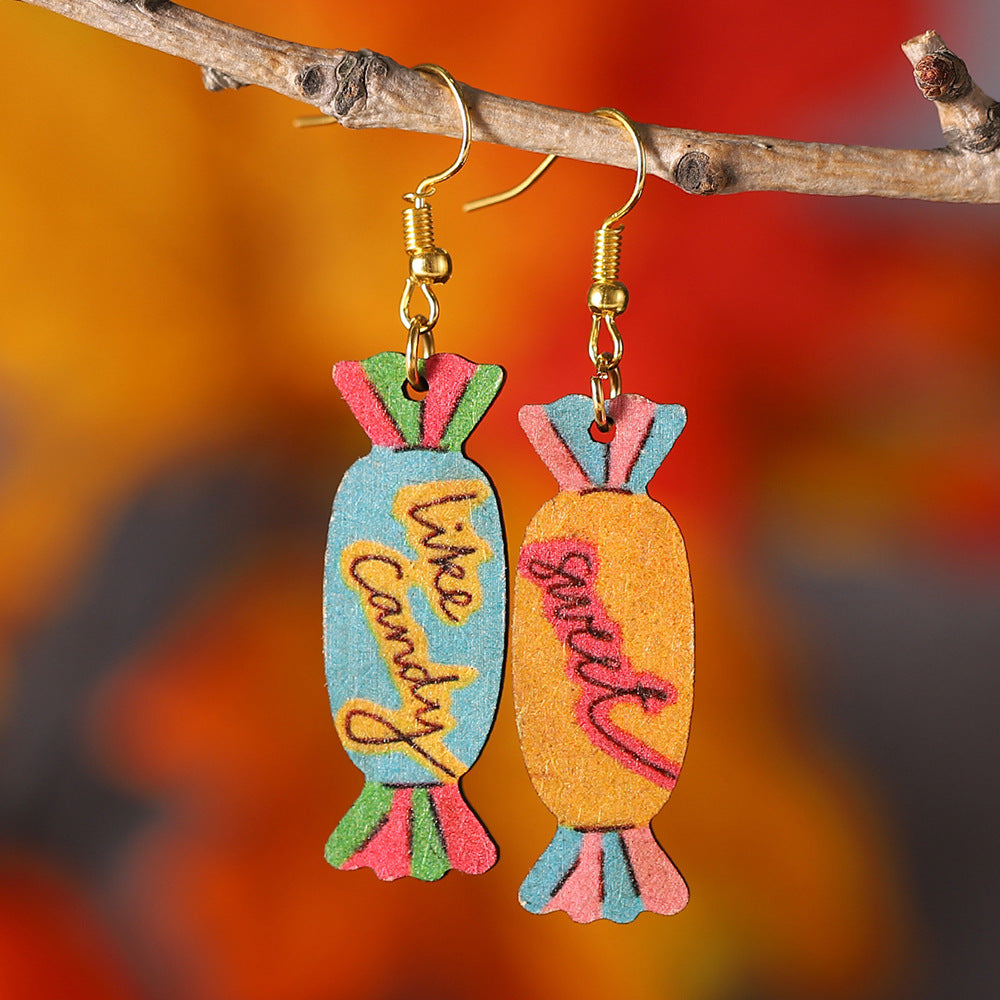 Wholesale Valentine's Day Candy Double Sided Wood Earrings ACC-ES-ChuLian048