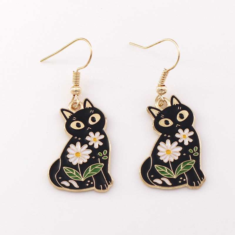 Wholesale Halloween Horror Funny Black Cat Alloy Oil Drop Earrings ACC-ES-liyao008
