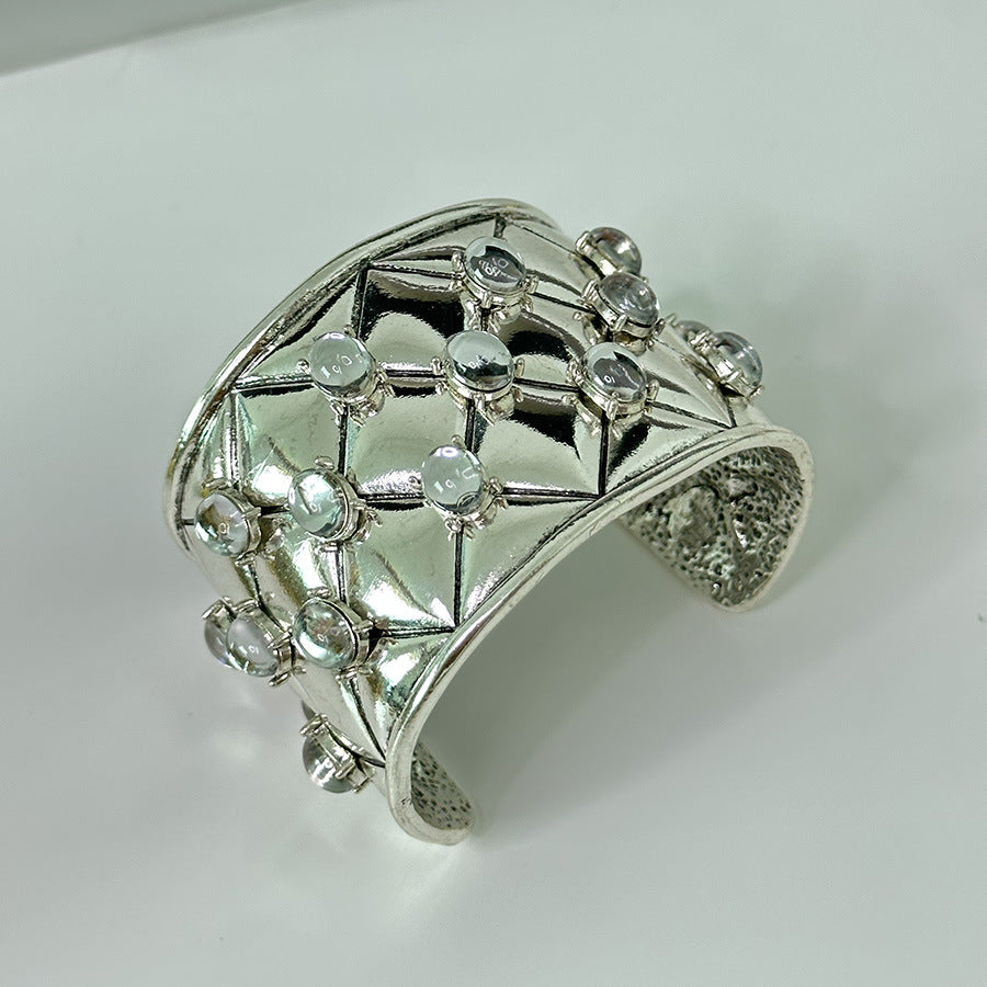 Wholesale  Old Diamond Plaid Color Gem Wide Bracelet