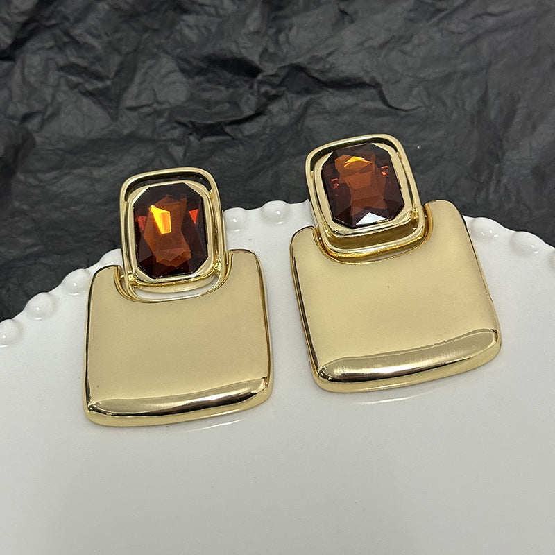 Wholesale Light Luxury  Mirror Metal Geometric Square Gem Earrings