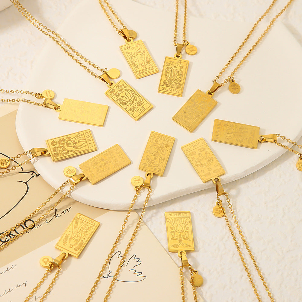 Wholesale Stainless Steel Zodiac Sign 18k Gold Plated Titanium Steel Clavicle Chain Choker Necklace ACC-NE-Xiny002