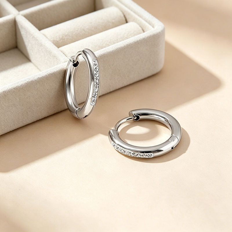 Wholesale Chic Titanium Steel Gold Coil Earrings with Diamond Accents Fashion Accessory