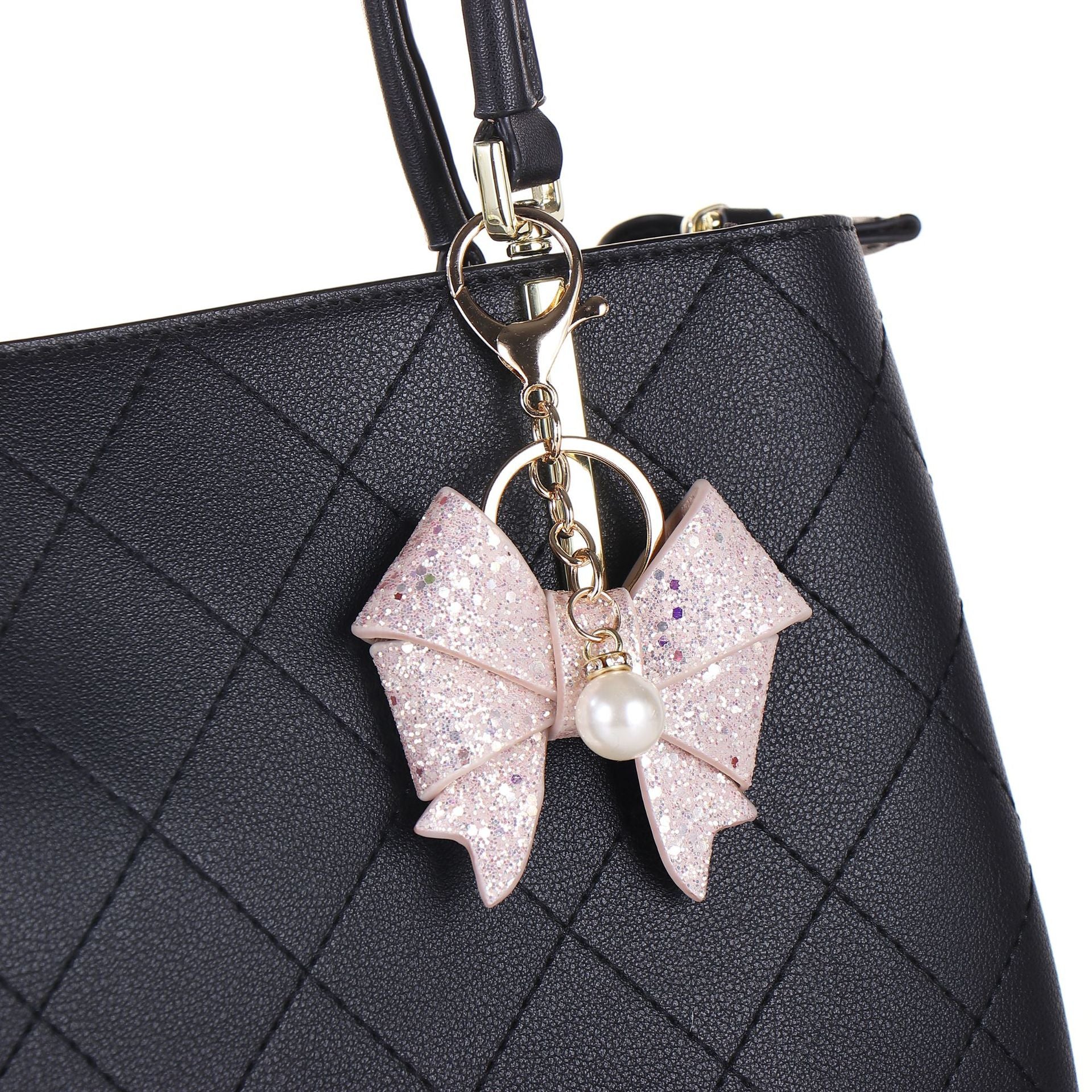 Wholesale White Sequin Bow Keychain Fashion Bag Charm Car Key Accessory Boutique Wedding Gift