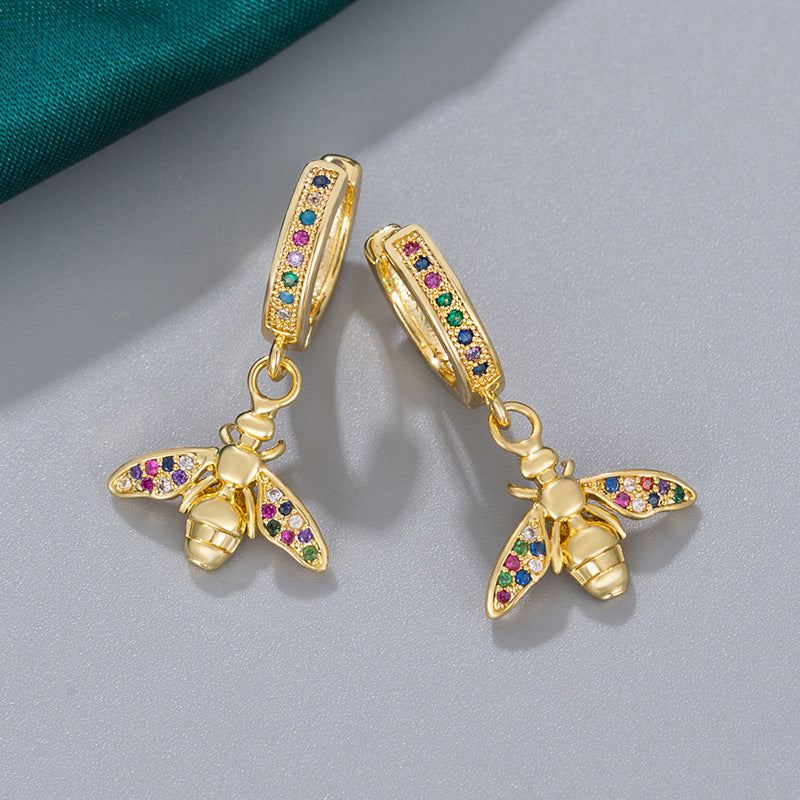 Wholesale Colored Diamond Bee Copper Plated Earrings ACC-ES-AYE005