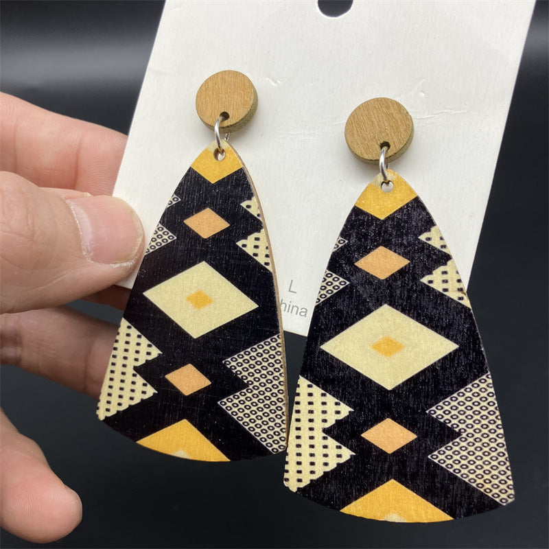 Wholesale Bohemian Colorful Striped Wooden Earrings ACC-ES-FX014