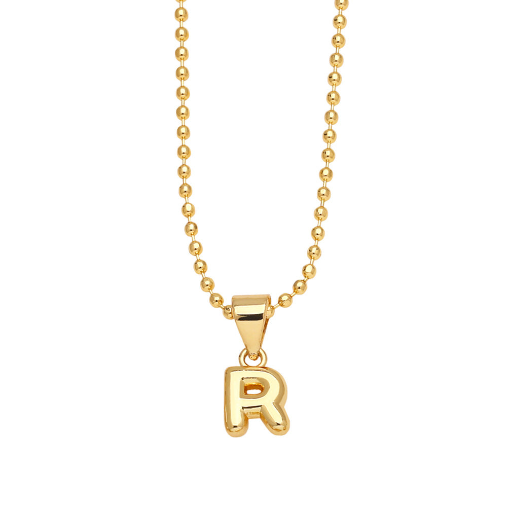 Wholesale 26 letters copper plated gold shiny necklace
