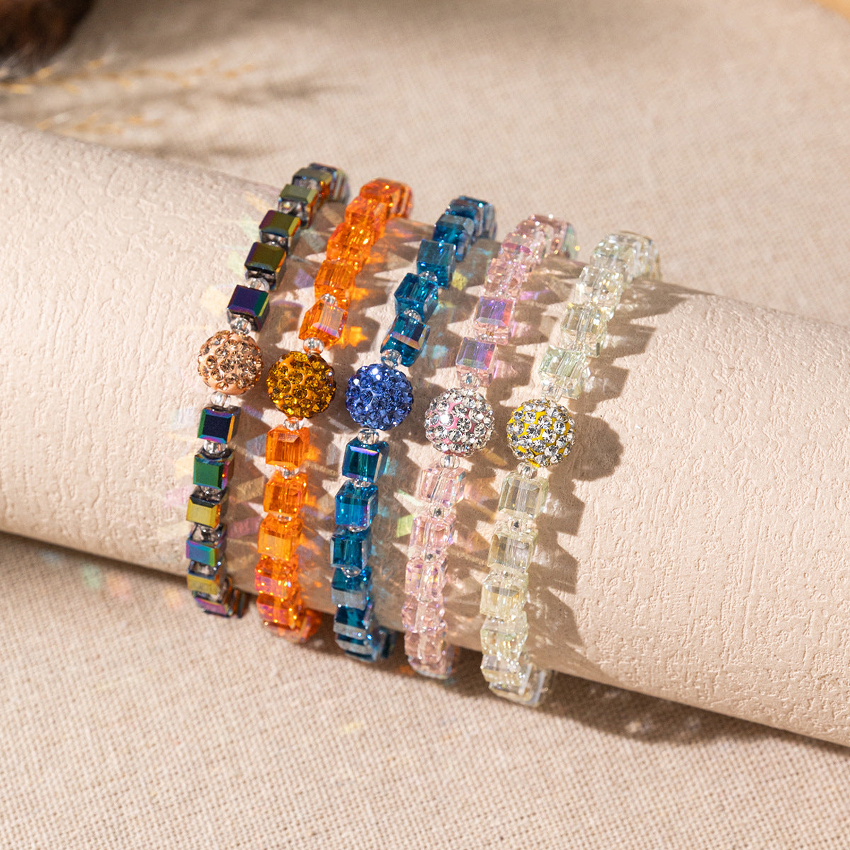 Wholesale Colorful transparent sugar cube glass bracelet