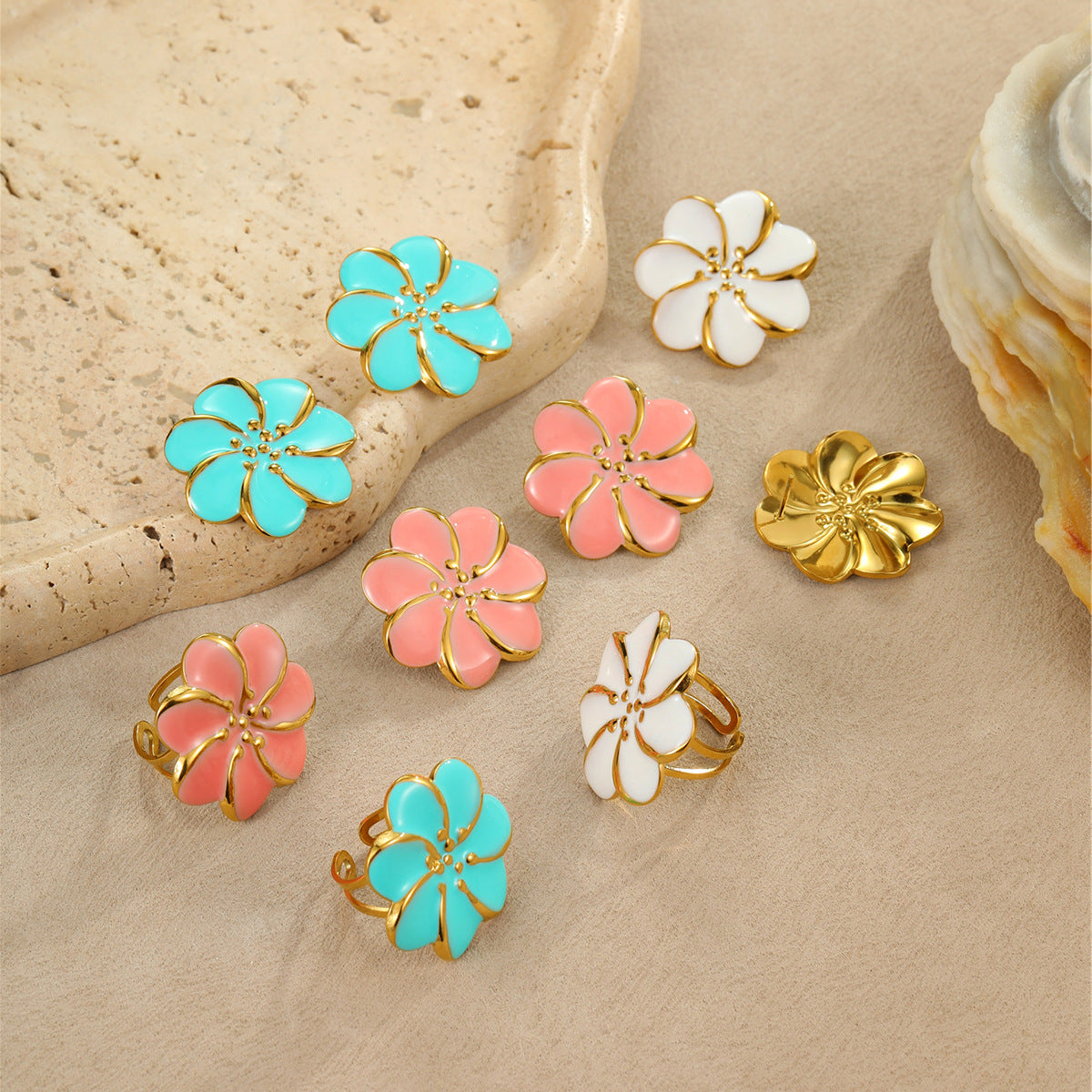 Wholesale Flower oil drop earrings stainless steel ring