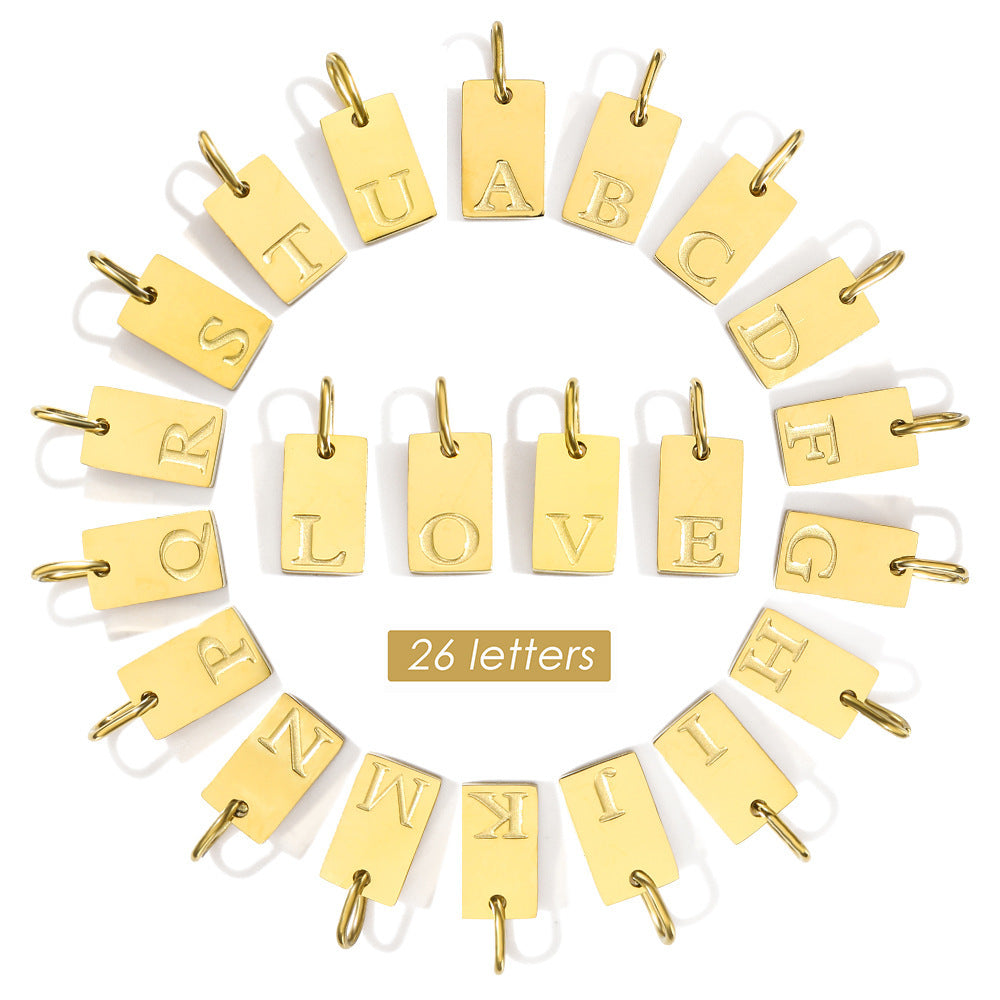 Wholesale Square brand 26 English letters stainless steel vacuum plated 14K 18K gold pendant
