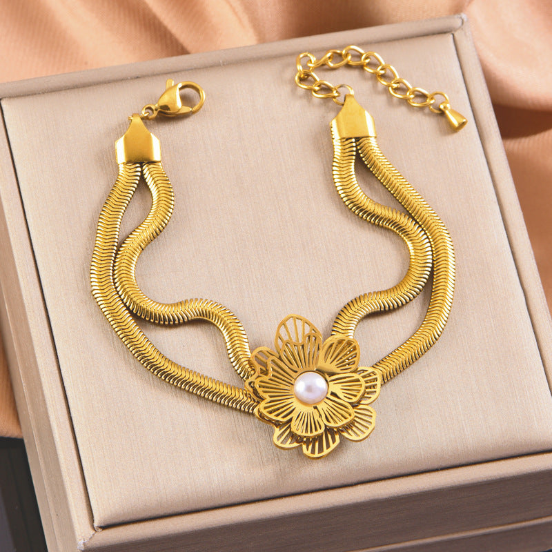 Wholesale  Stainless steel simple fashion double snake bone bracelet