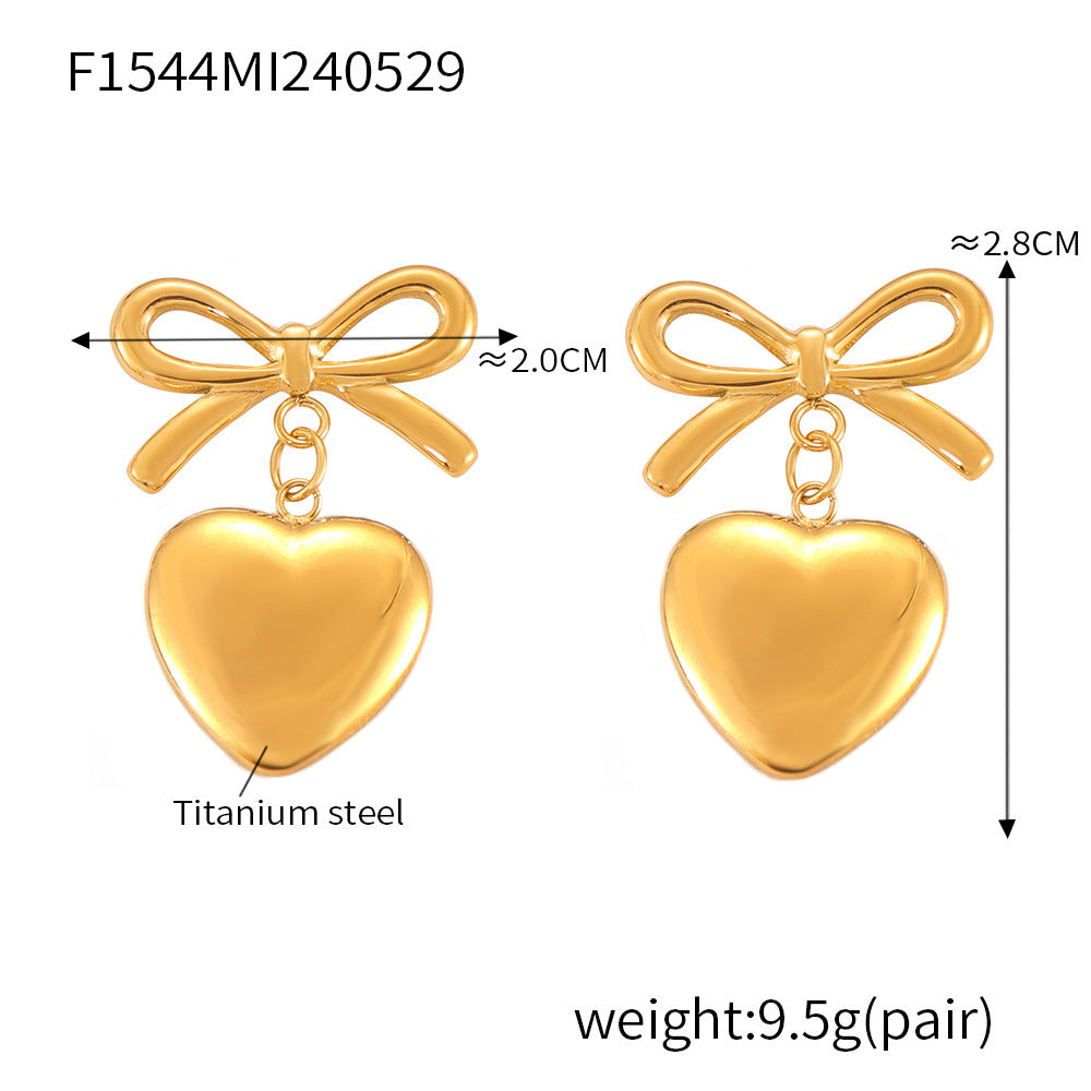 Wholesale Bow Heart Pendant 18K Gold Titanium Steel Earrings ACC-ES-OMK004