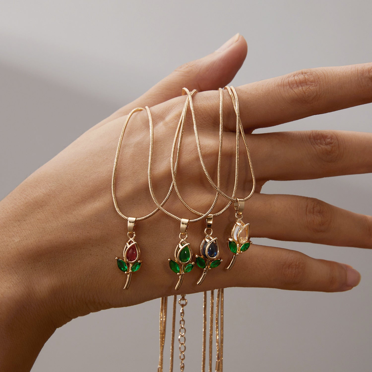 Wholesale Elegant Tulip Necklace Bracelet Diamond Collarbone Chain ACC-NE-Chuya003