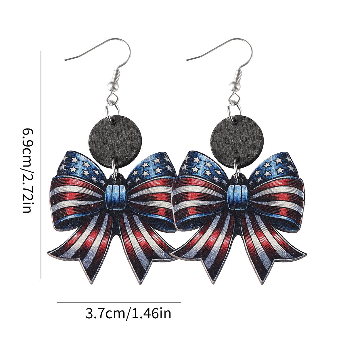 Wholesale Independence Day red, white and blue stars and stripes American flag bow wood splicing pendant earrings