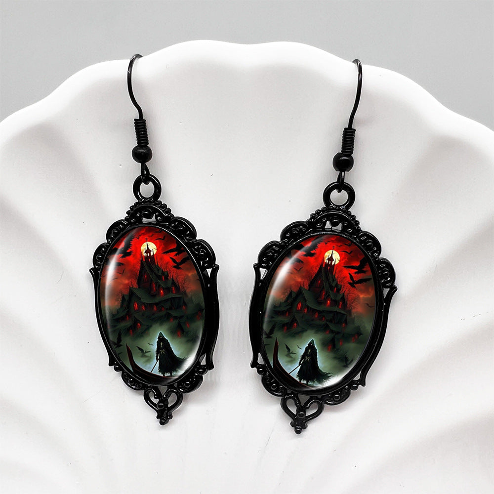 Wholesale Halloween Bloody Bat Oval Skull Earrings ACC-ES-XiangLian009