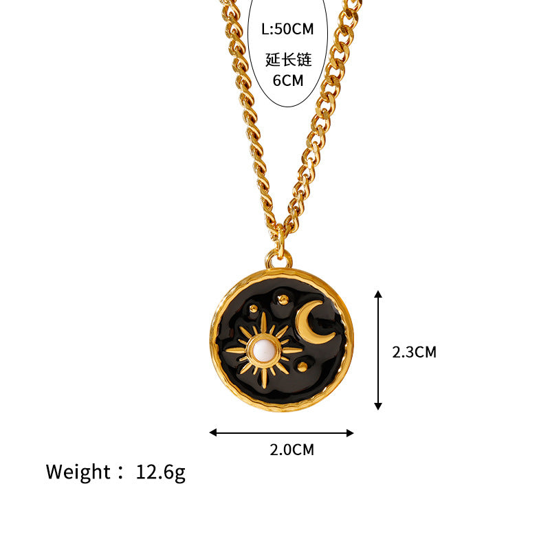 Wholesale Stainless steel drop glaze sun moon simple necklace