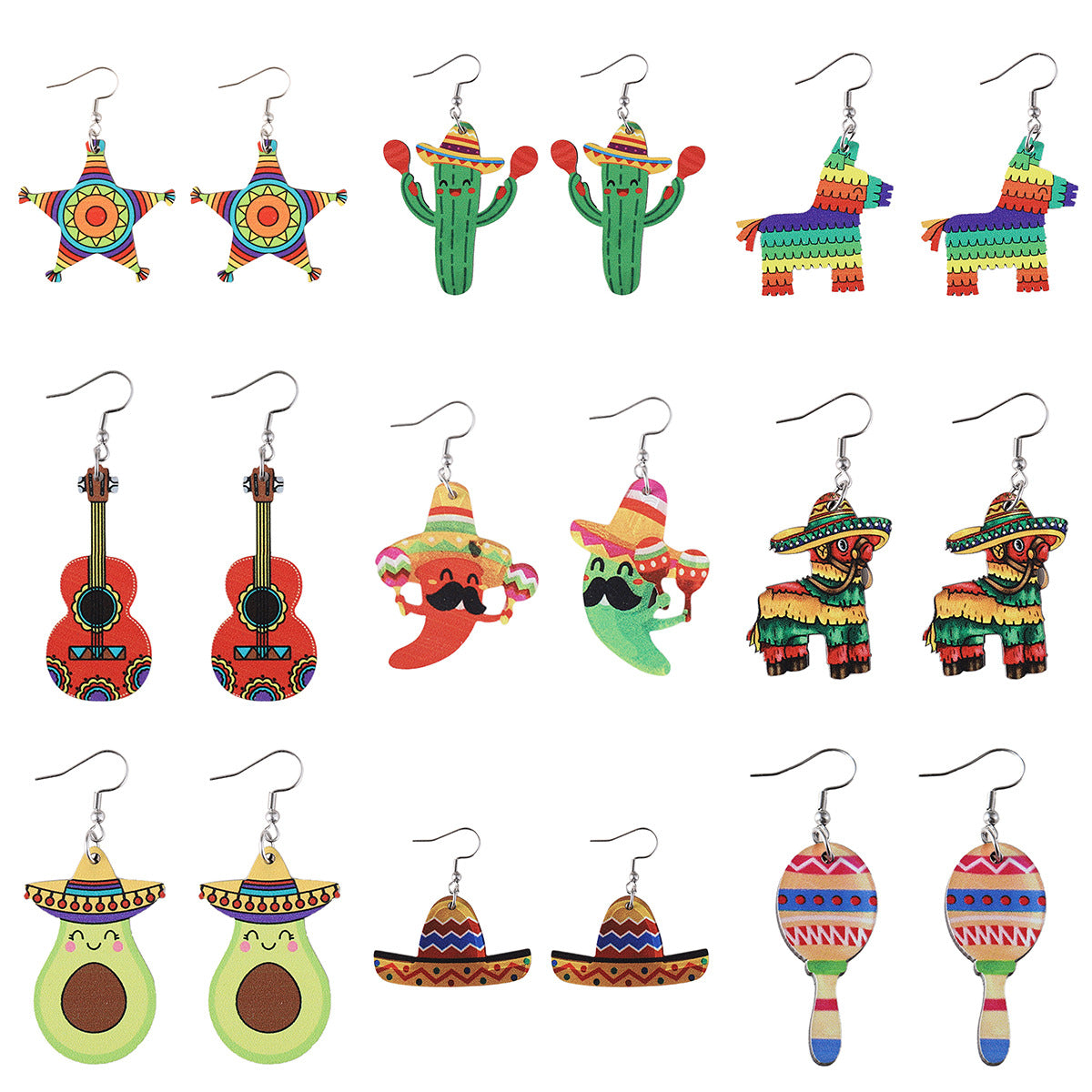 Wholesale cute color donkey beast cactus wooden double-sided earrings