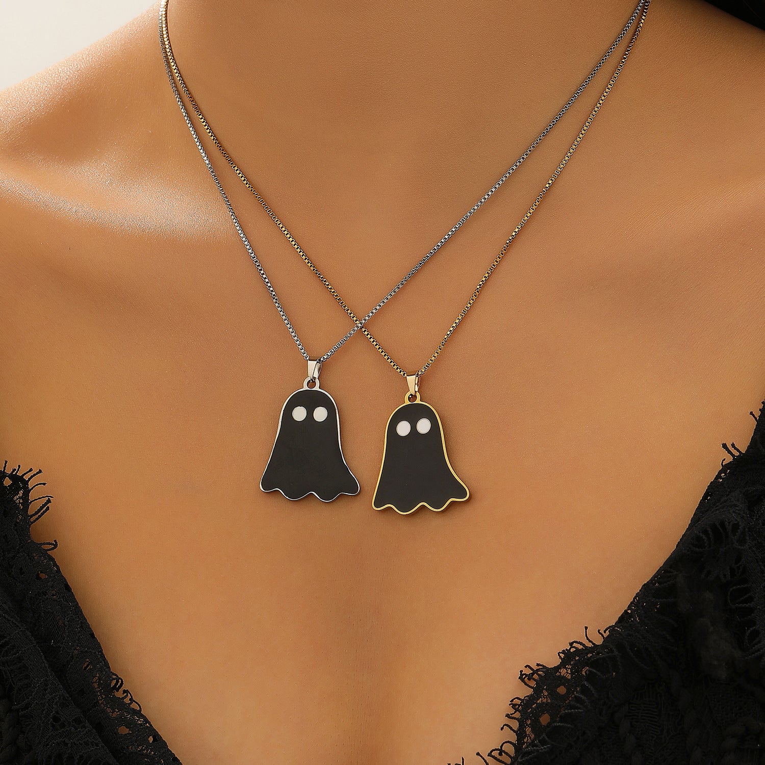 Wholesale Stainless Steel  Ghost Pendant Necklace for Couples Trendy Jewelry Accessory