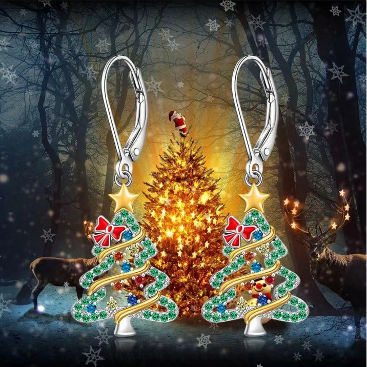 Wholesale Colorfulful Christmas Tree Bow Star Diamond Earrings