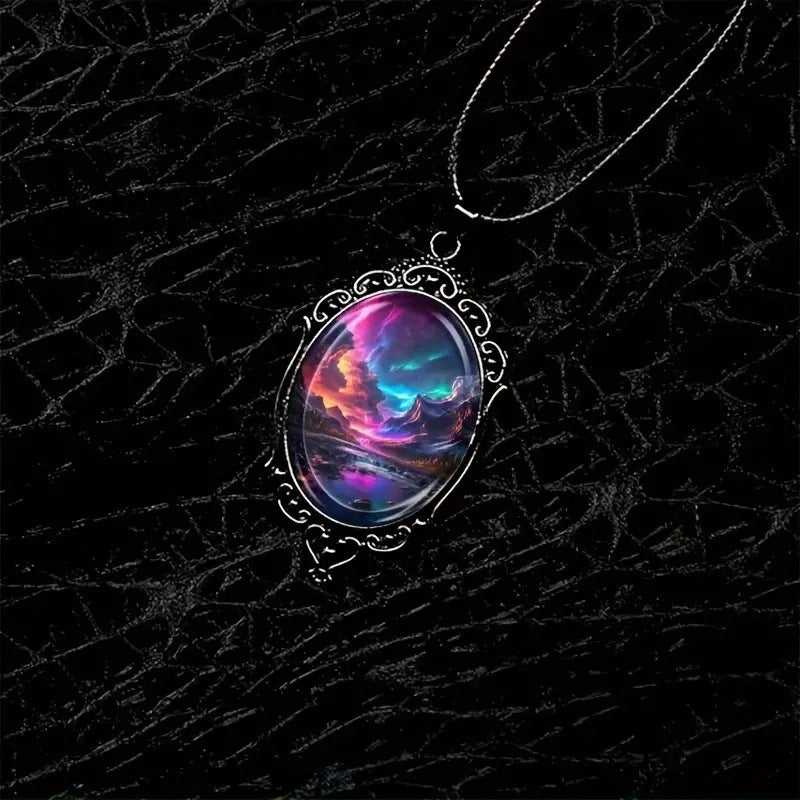 Wholesale Colorful Aurora Landscape Glass Necklace