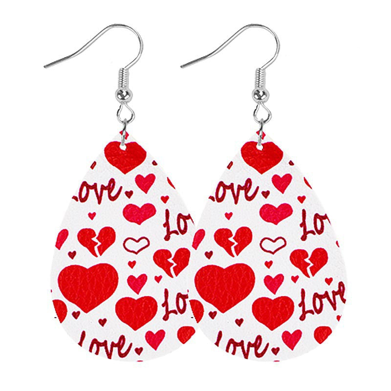 Wholesale PU leather heart-shaped earrings