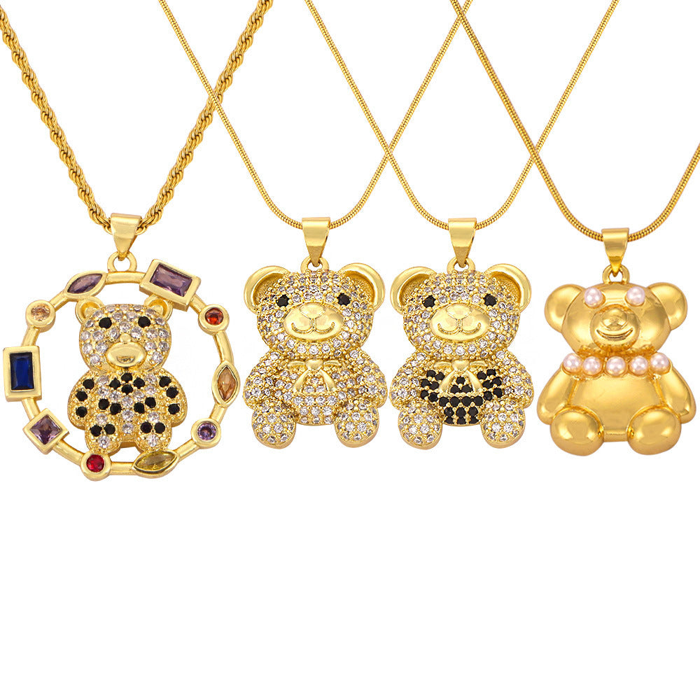 Wholesale Zircon Bear Copper Pendant Titanium Steel Gold-plated Necklace ACC-NE-Fangt004