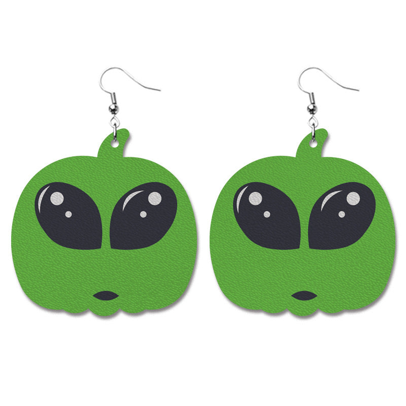 Wholesale Halloween Pumpkin Bat Alien Funny Heart Shape Leather Earrings ACC-ES-HY108