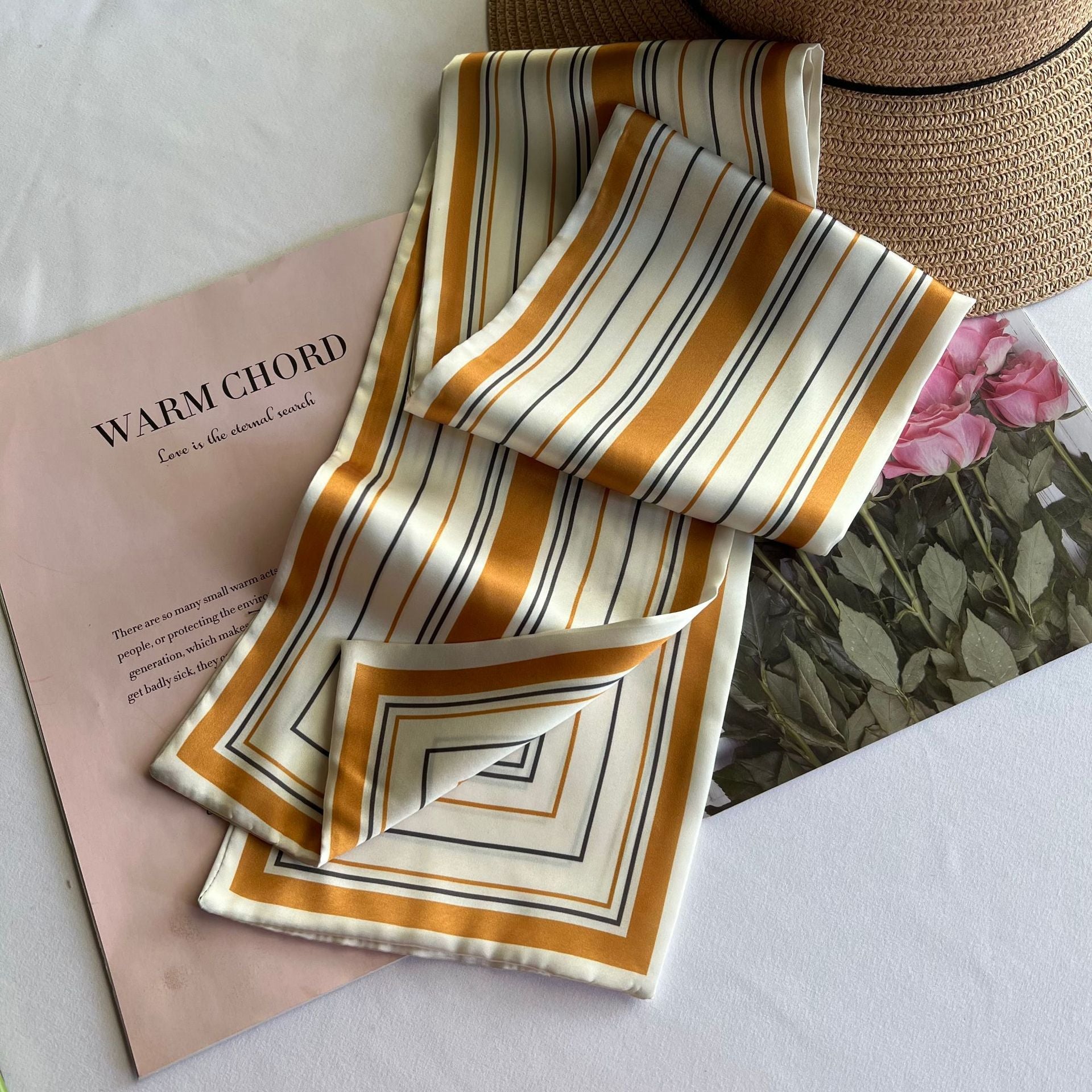 Wholesale  Vintage Striped Floral Double-sided Printed   Silk Scarf