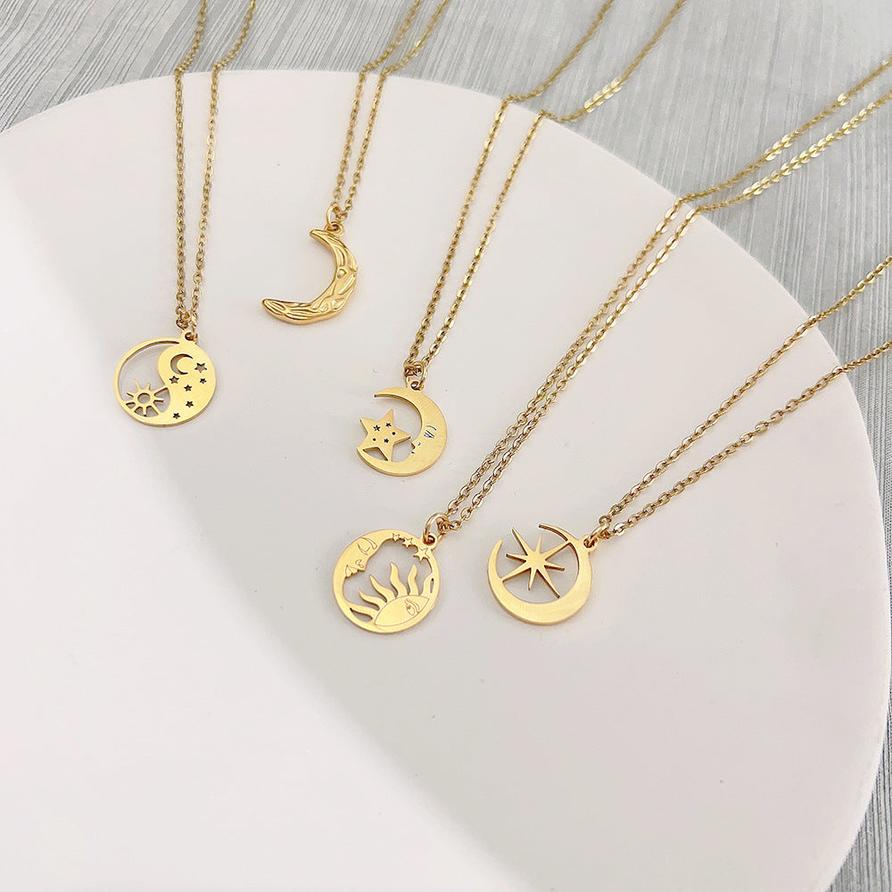 Wholesale Stainless Steel Star Moon Sun Pendant Necklaces ACC-NE-Youbi009